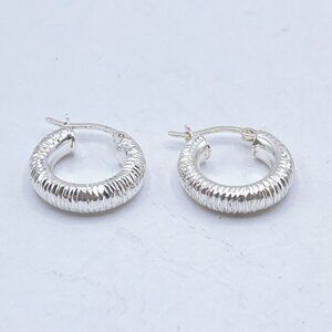 Textured 925 Sterling Silver Hoop Earrings